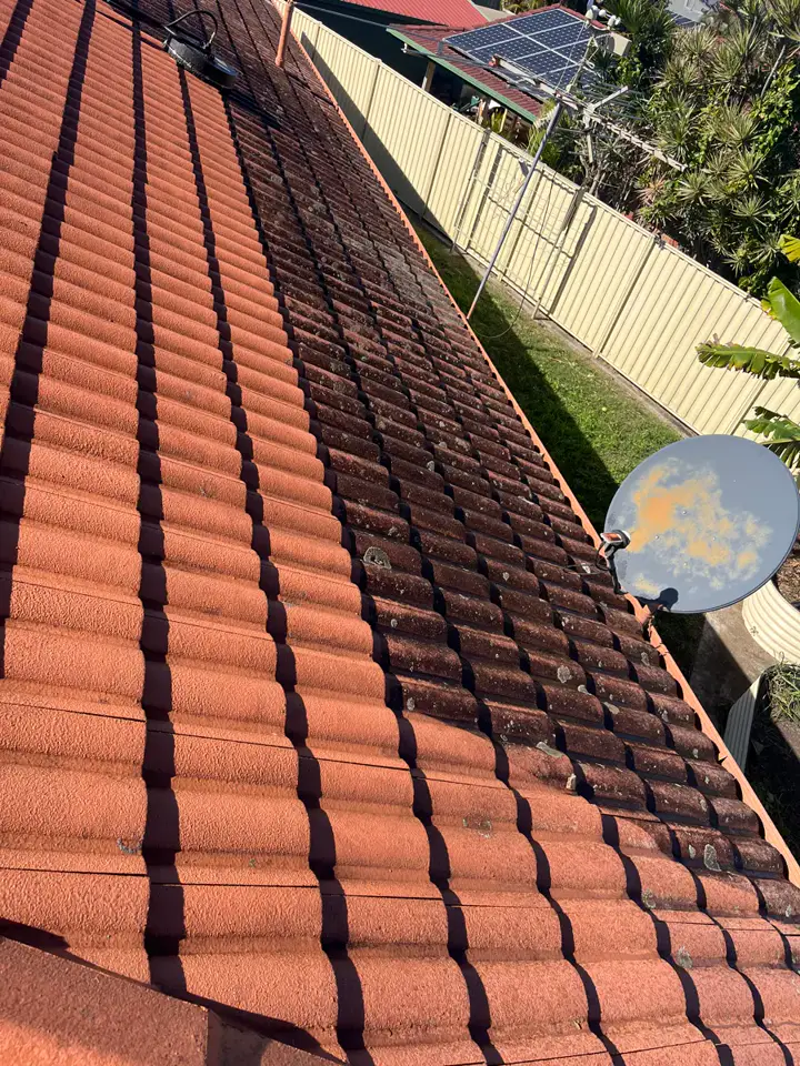 Before and after roof-cleaning result by T and A Pro Cleaning