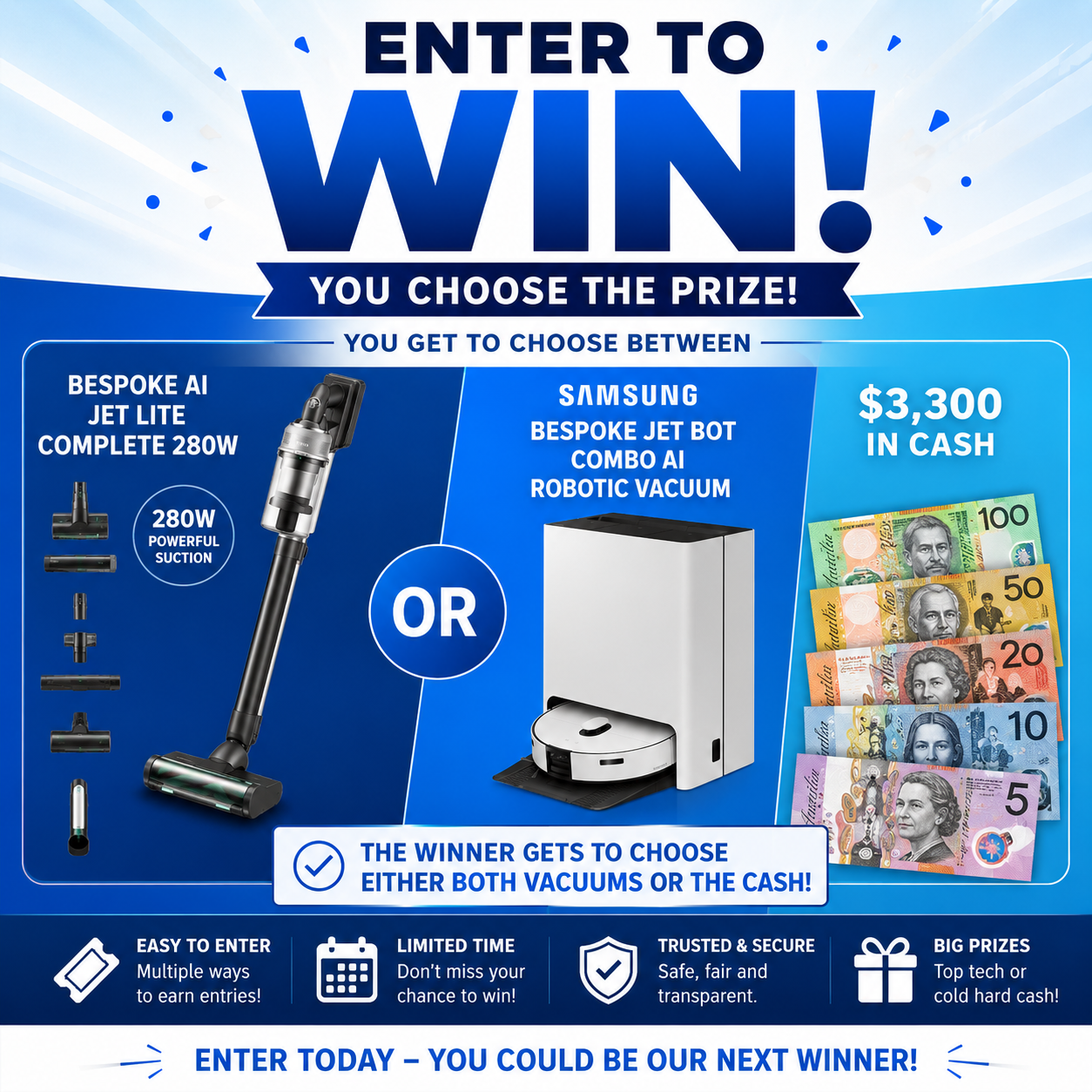 Enter to win Samsung cleaning appliances or $3,300 cash with T and A Pro Cleaning