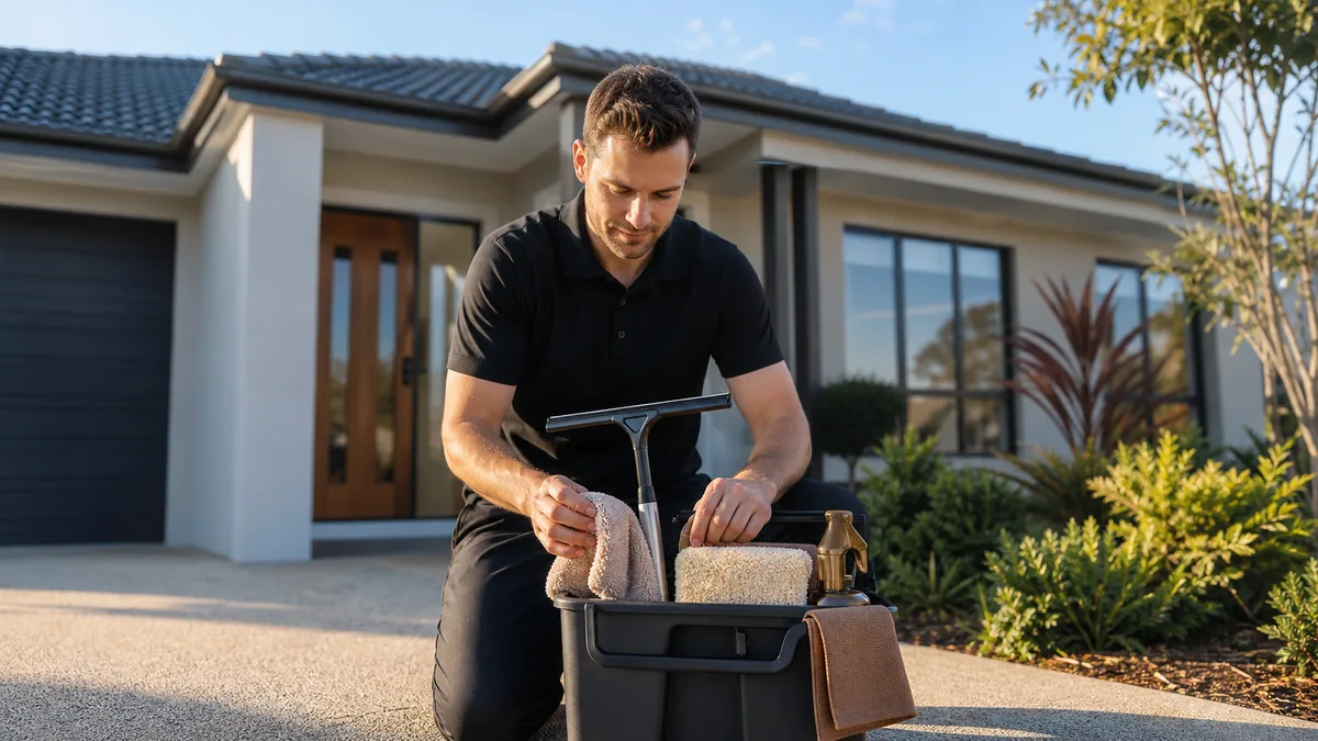 Essential property-care cleaner preparing a practical Bronze service kit